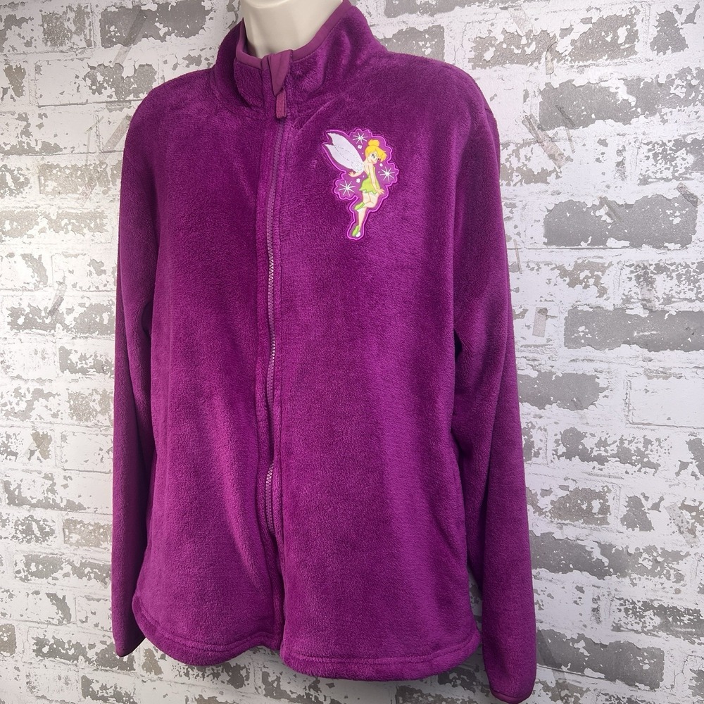 Disney Store Tinkerbell Fleece Jacket Sz L Magenta Pink Full Zip Ultra Soft Cozy